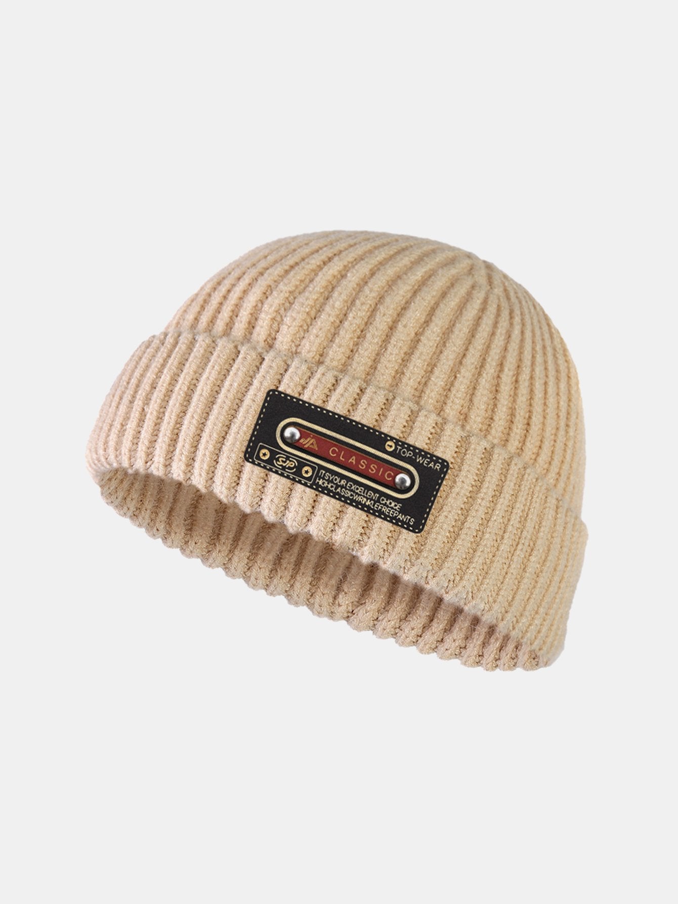 Solid Color Slogan Patch Knit Beanie Hat