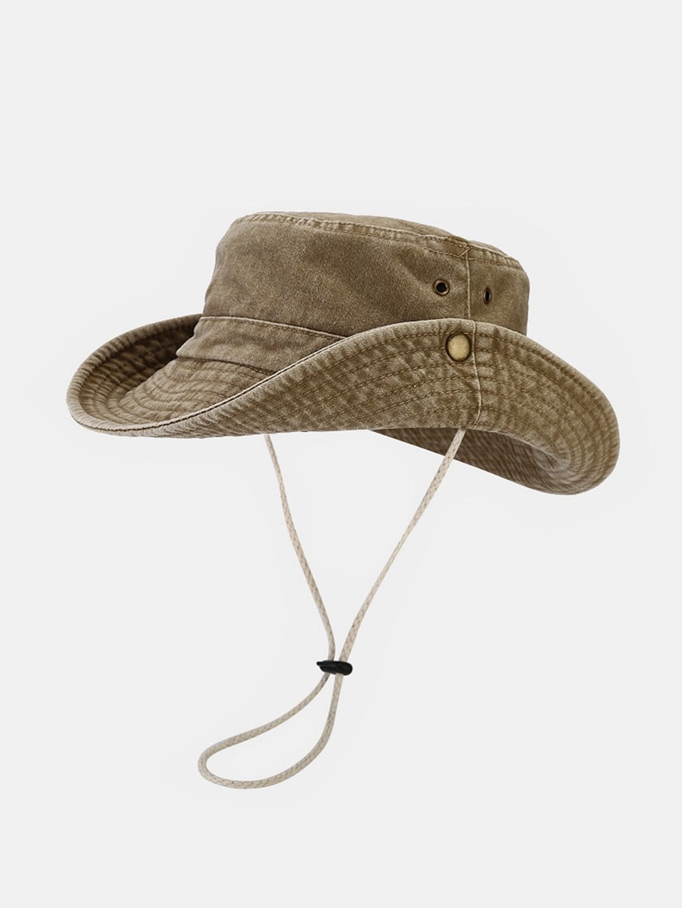 Washed Distressed Bucket Hat With Chin Strap