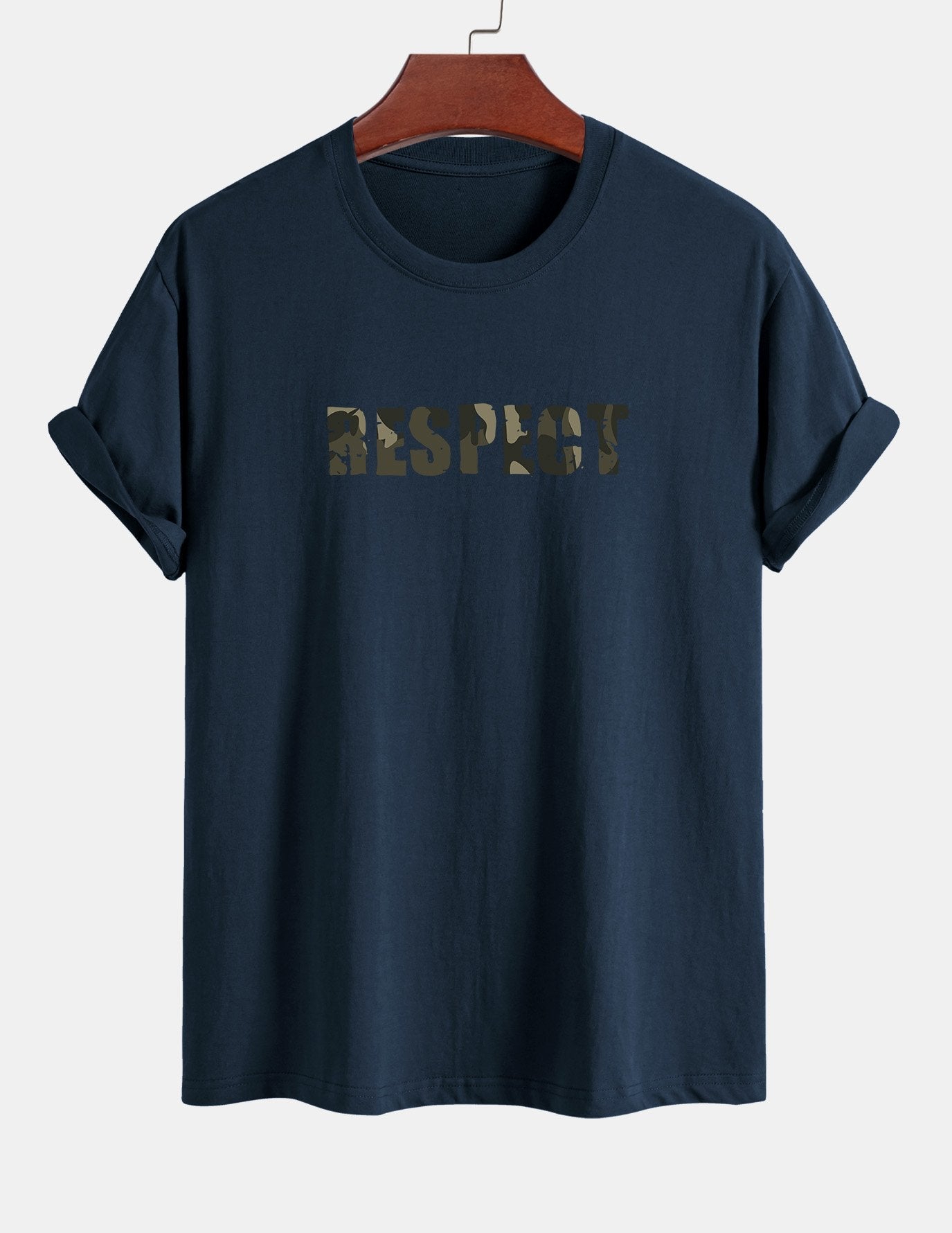 Regular Fit Camouflage Respect Print Cotton T-Shirt