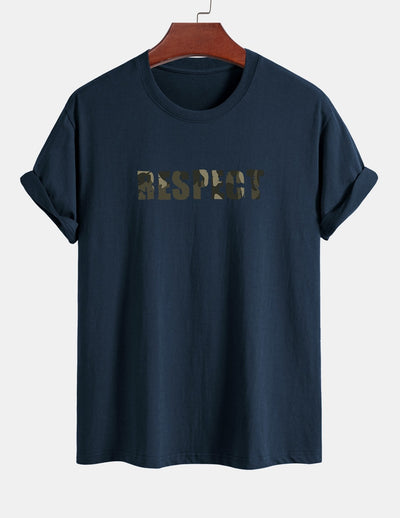 Regular Fit Camouflage Respect Print Cotton T-Shirt