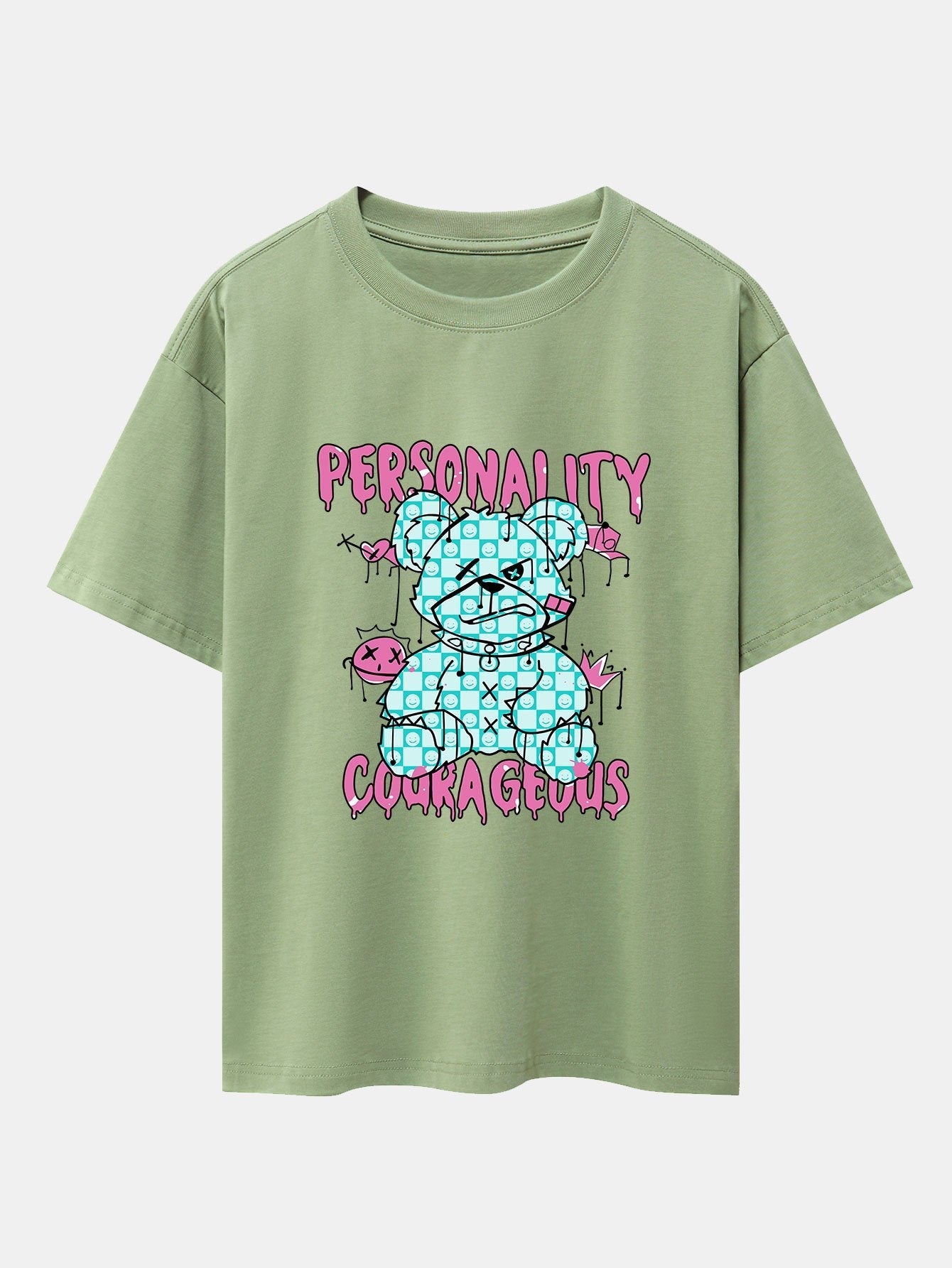 Dissolving Bear Slogan Print Drop Shoulder Oversize T-Shirt