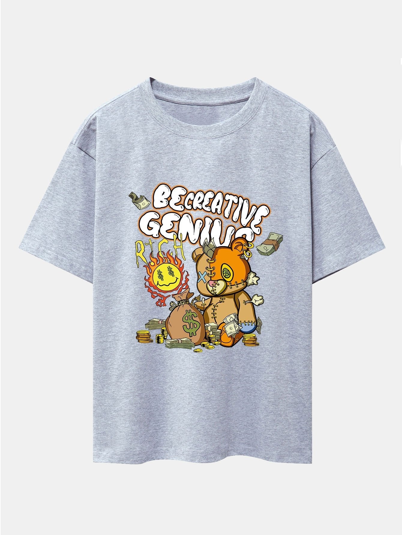 Rich Bear Print Drop Shoulder Oversize T-Shirt
