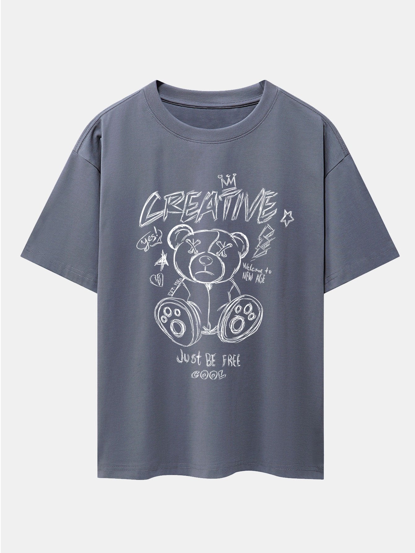Graffiti Bear Print Drop Shoulder Oversize T-Shirt