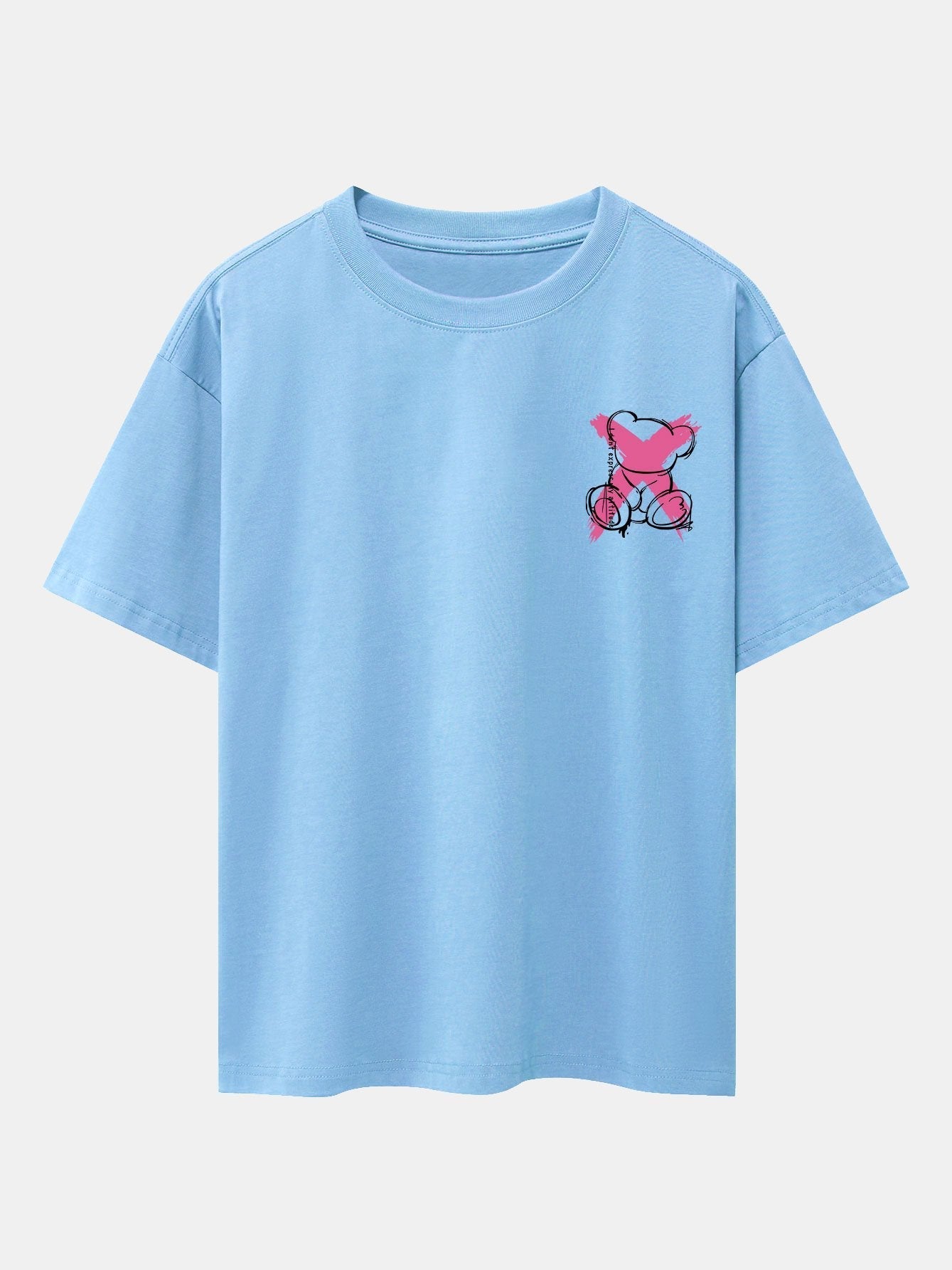 Graffiti Bear Print Drop Shoulder Oversize T-Shirt