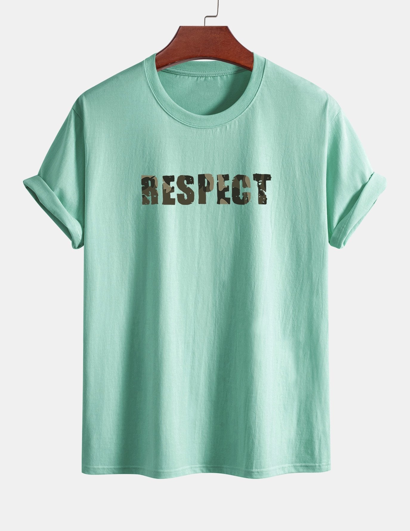 Regular Fit Camouflage Respect Print Cotton T-Shirt