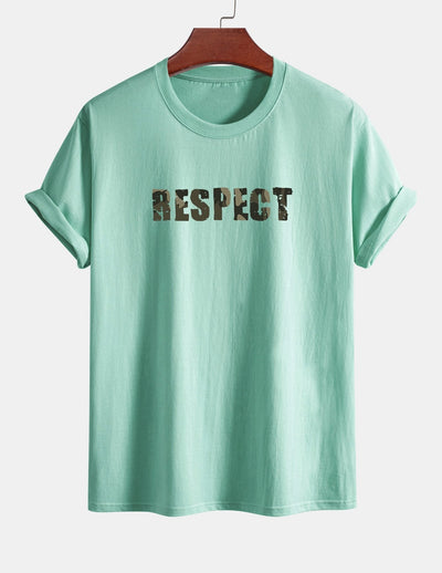 Regular Fit Camouflage Respect Print Cotton T-Shirt