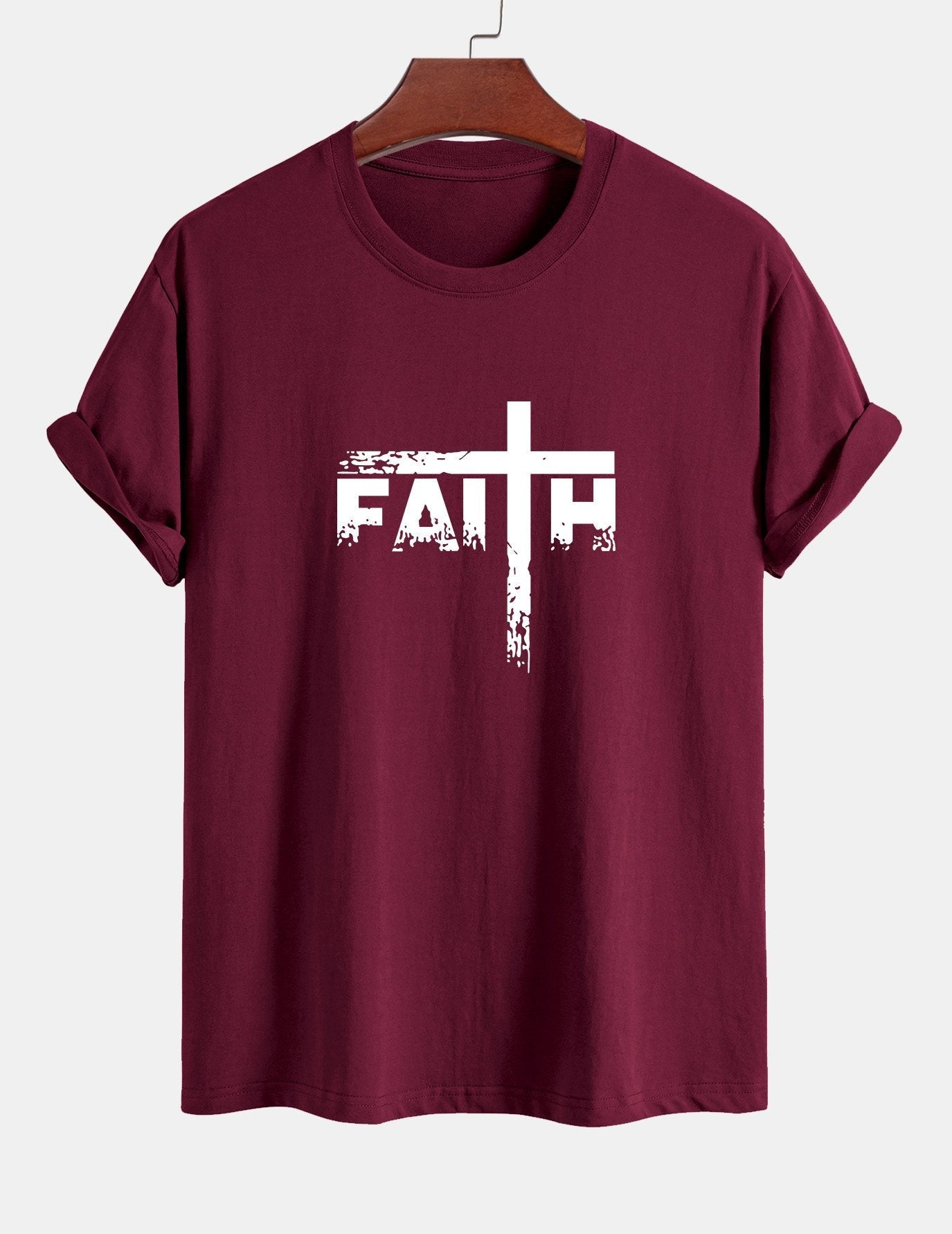 Regular Fit Faith Cross Print Cotton T-Shirt