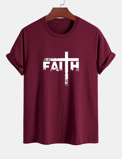 Regular Fit Faith Cross Print Cotton T-Shirt