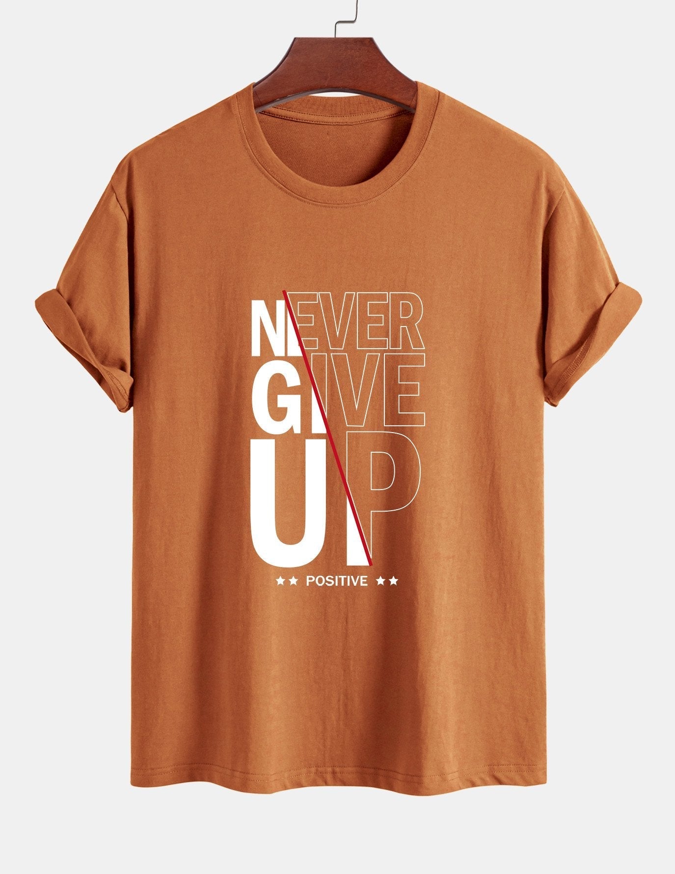 Regular Fit Never Give Up Print Cotton T-Shirt