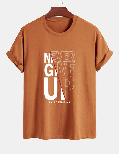 Regular Fit Never Give Up Print Cotton T-Shirt