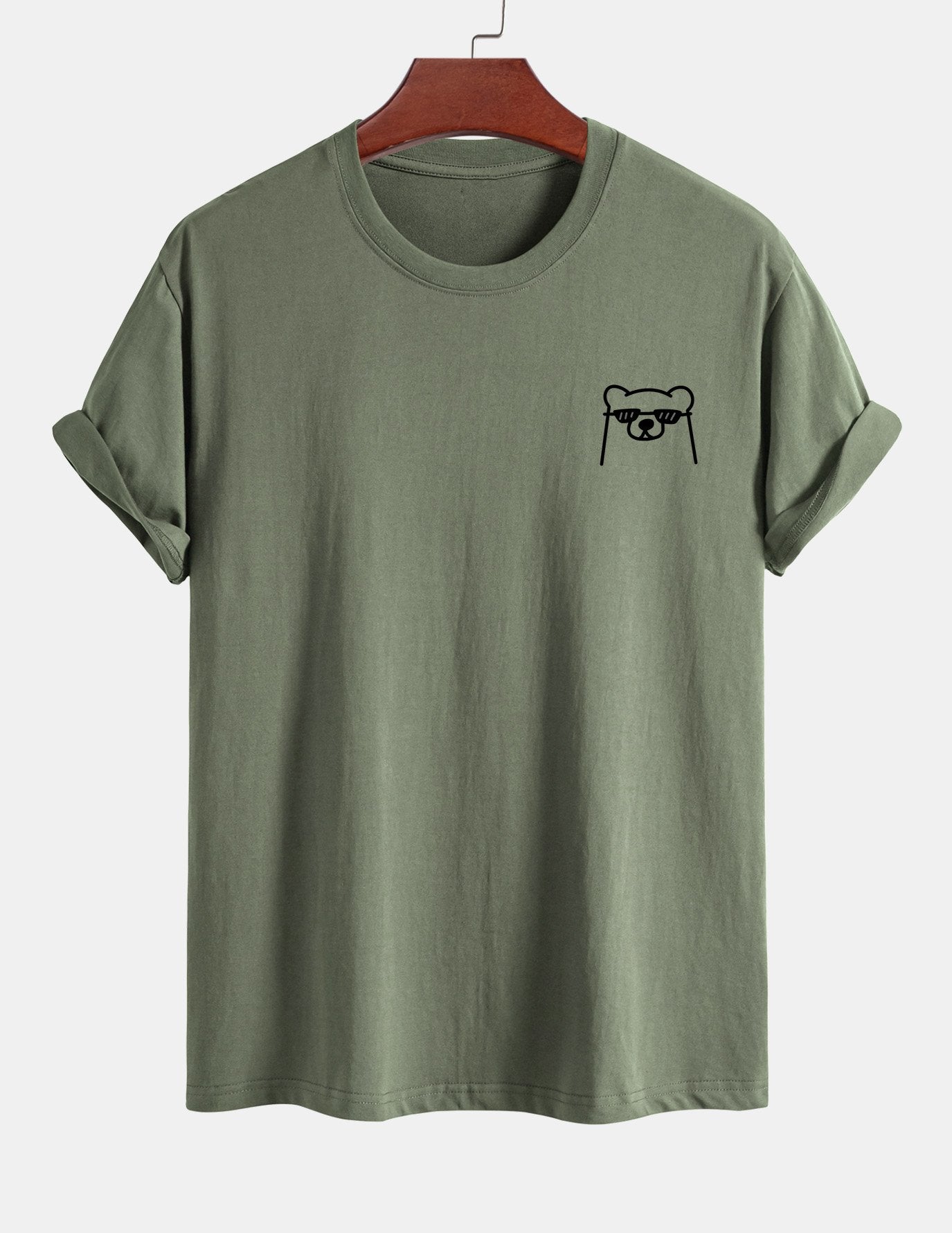 Regular Fit Bear With Sunglasses Print Cotton T-Shirt