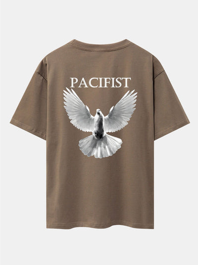 Pacifist Dove Back Print Drop Shoulder Oversize T-Shirt