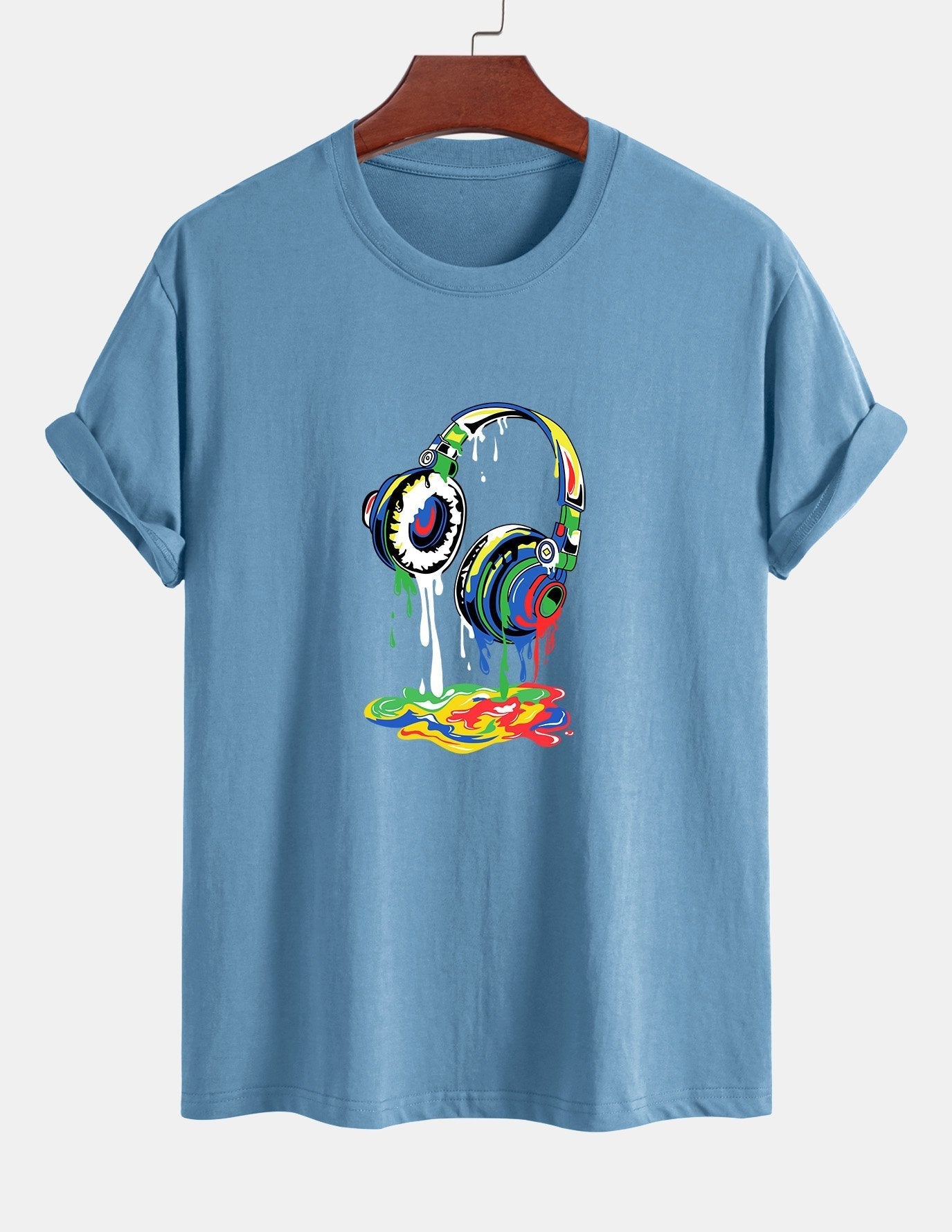 Regular Fit Dissolving Headphones Print Cotton T-Shirt