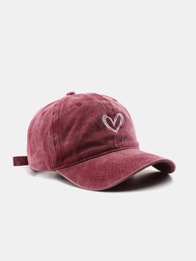 Heart Embroidery Washed Distressed Baseball Cap