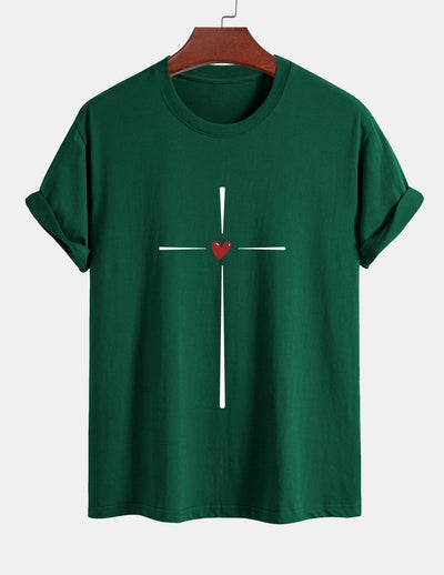 Regular Fit Cross Heart Print Cotton T-Shirt