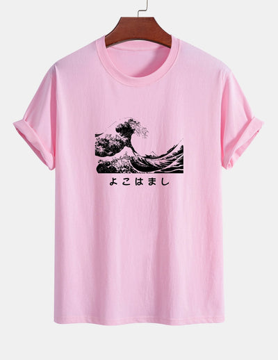 Regular Fit Waves Ukiyo-e Print Cotton T-Shirt
