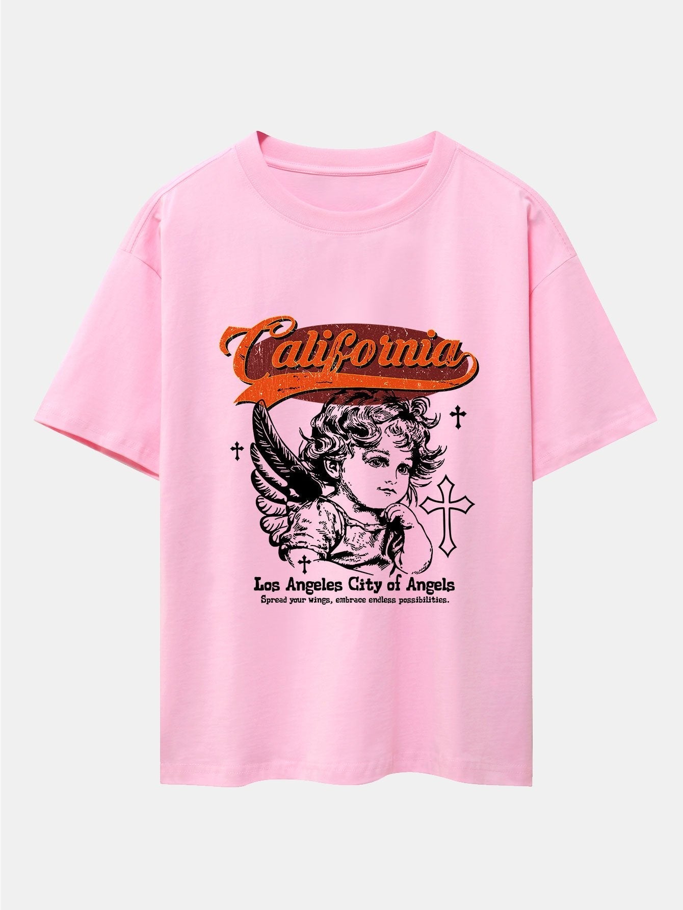 California Angel Print Drop Shoulder Oversize T-Shirt