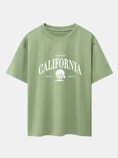 California Slogan Print Drop Shoulder Oversize T-Shirt