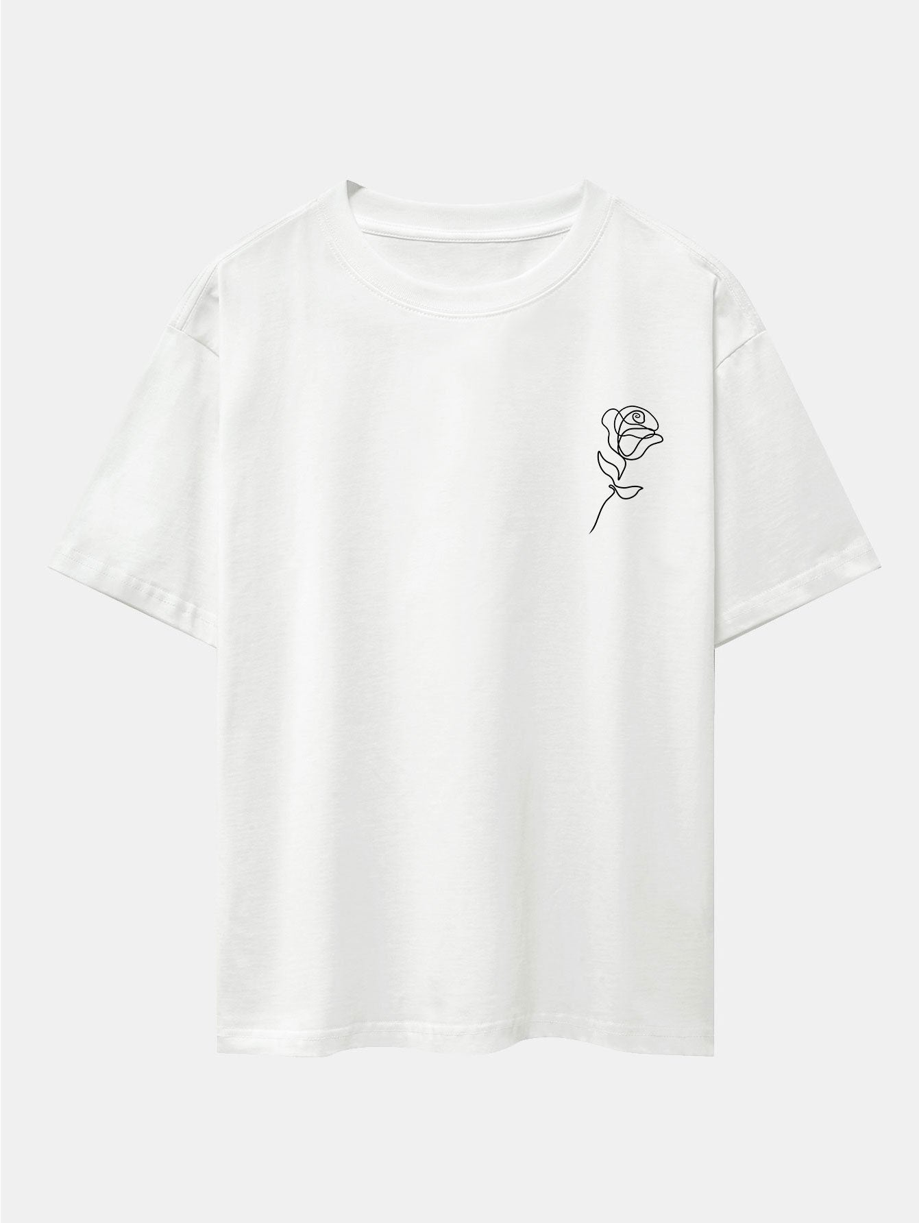 Simple Rose Print Drop Shoulder Oversize T-Shirt