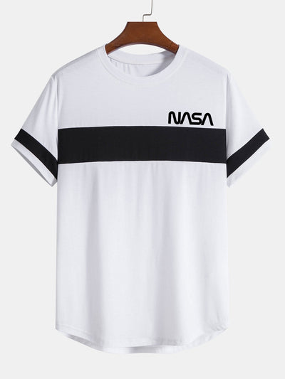 NASA Print Color Block Patchwork Arc Hem T-Shirt