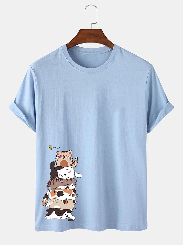 Cartoon Cat Print T-Shirt
