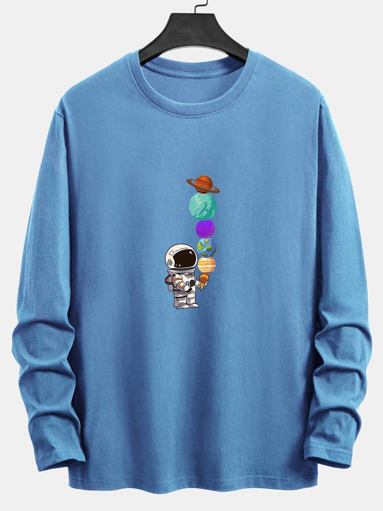Long Sleeve Planet Astronaut Print Cotton T-Shirt