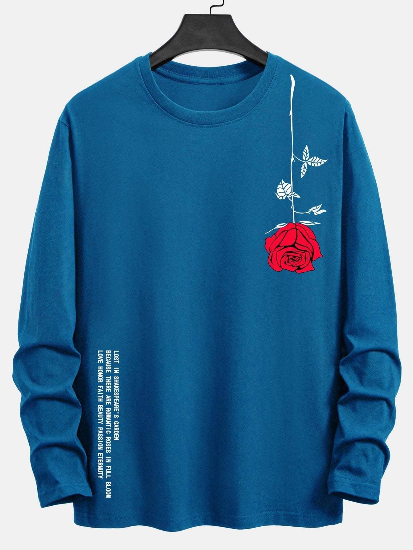 Long Sleeve Rose Slogan Print Cotton T-Shirt