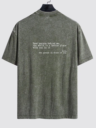 Slogan Print Washed Distressed Drop Shoulder T-Shirt