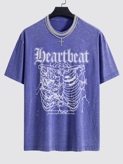 Slogan Skeleton Print Washed Drop Shoulder Oversize T-Shirt