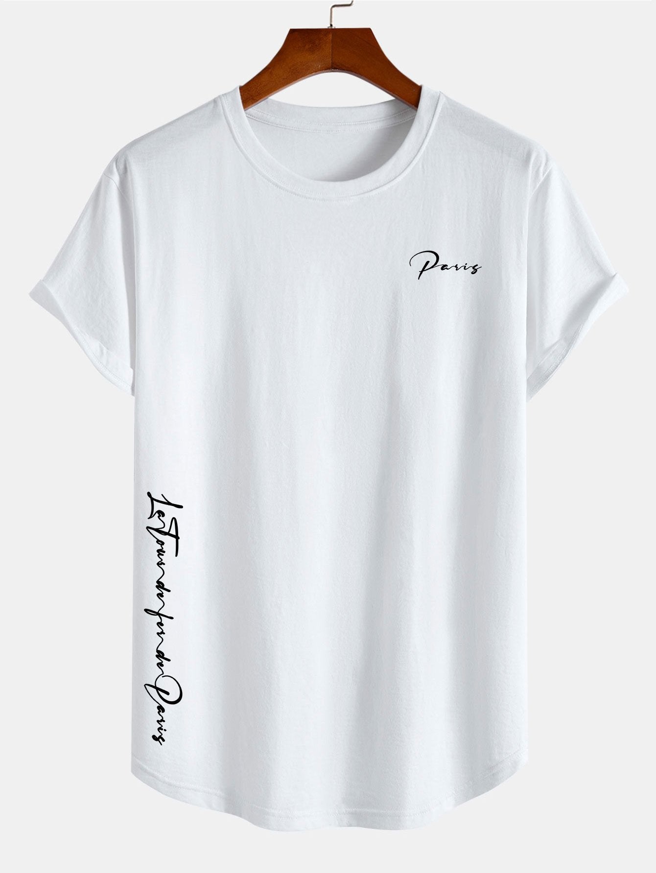 Paris Slogan Print Cotton Arc Hem T-Shirt
