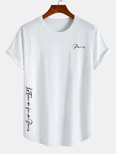 Paris Slogan Print Cotton Arc Hem T-Shirt