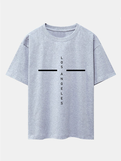 Stripe Los Angeles Print Drop Shoulder Oversize T-Shirt