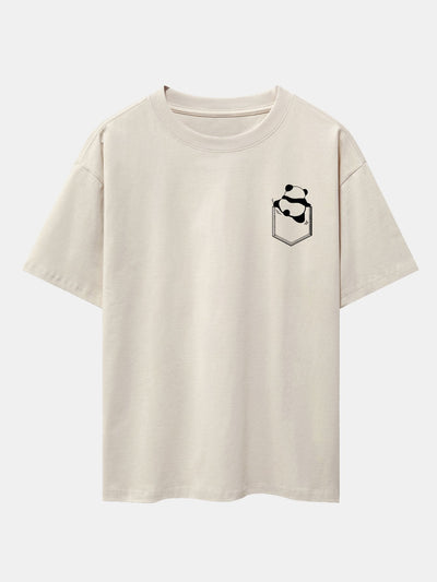 Pocket Panda Print Drop Shoulder Oversize T-Shirt