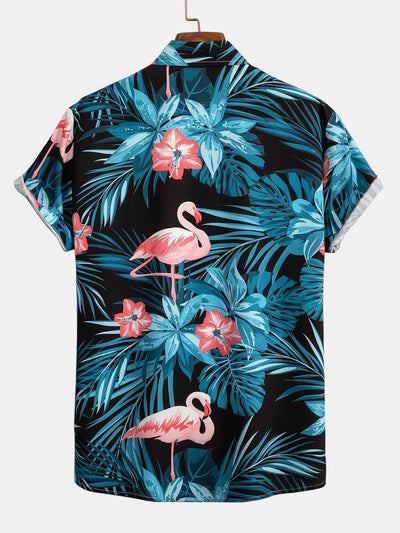 Flamingo Tropical Print Button Up Shirt