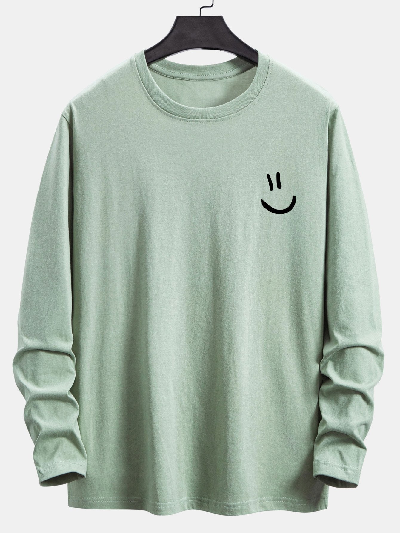 Long Sleeve Smiley Face Print Cotton T-Shirt