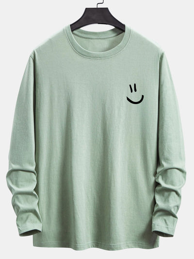 Long Sleeve Smiley Face Print Cotton T-Shirt