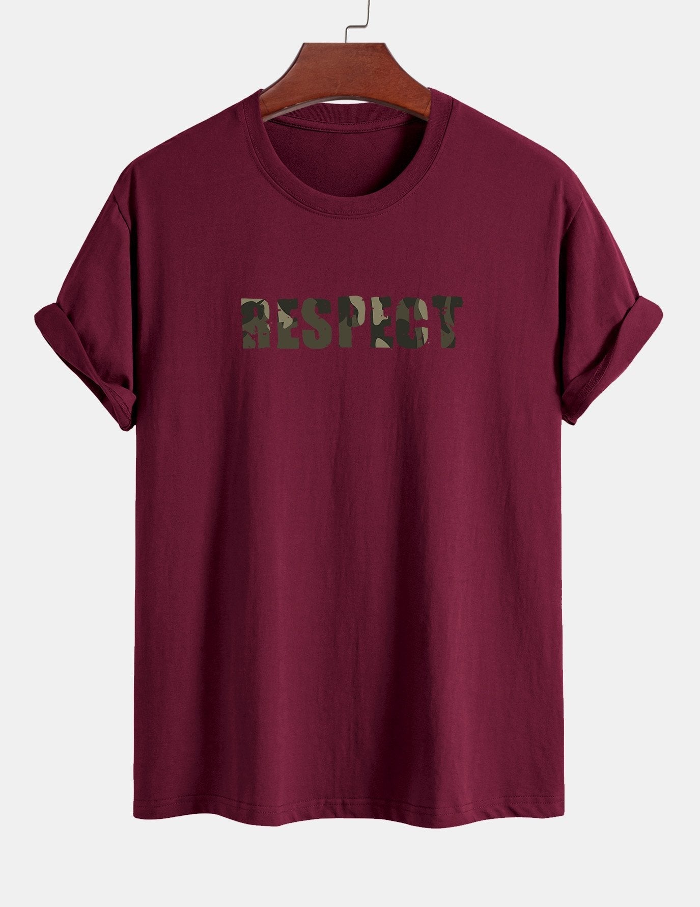 Regular Fit Camouflage Respect Print Cotton T-Shirt