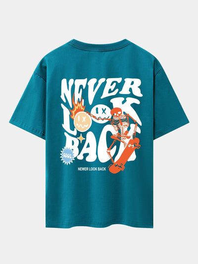 Skeleton Slogan Back Print Drop Shoulder Oversize T-Shirt
