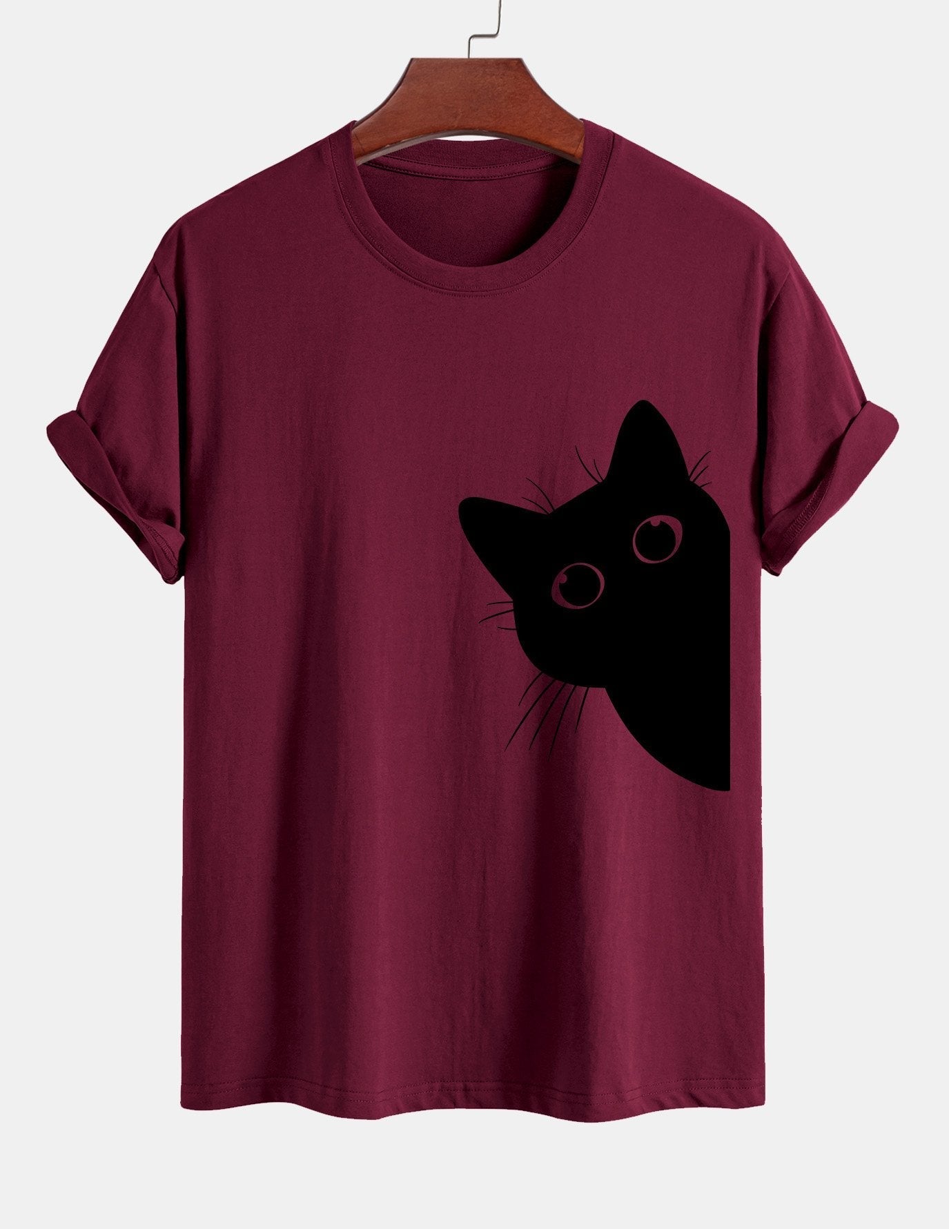 Regular Fit Black Cat Looking Out Print Cotton T-Shirt