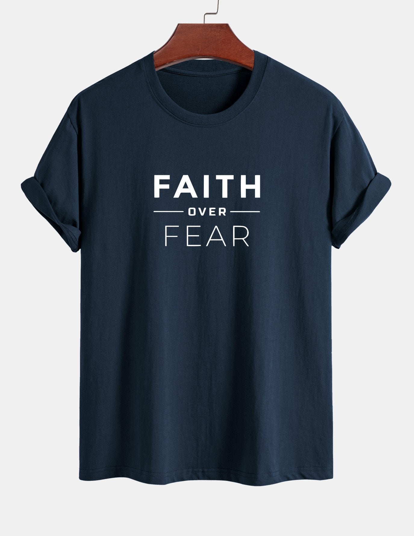 Regular Fit Faith Over Fear Print Cotton T-Shirt