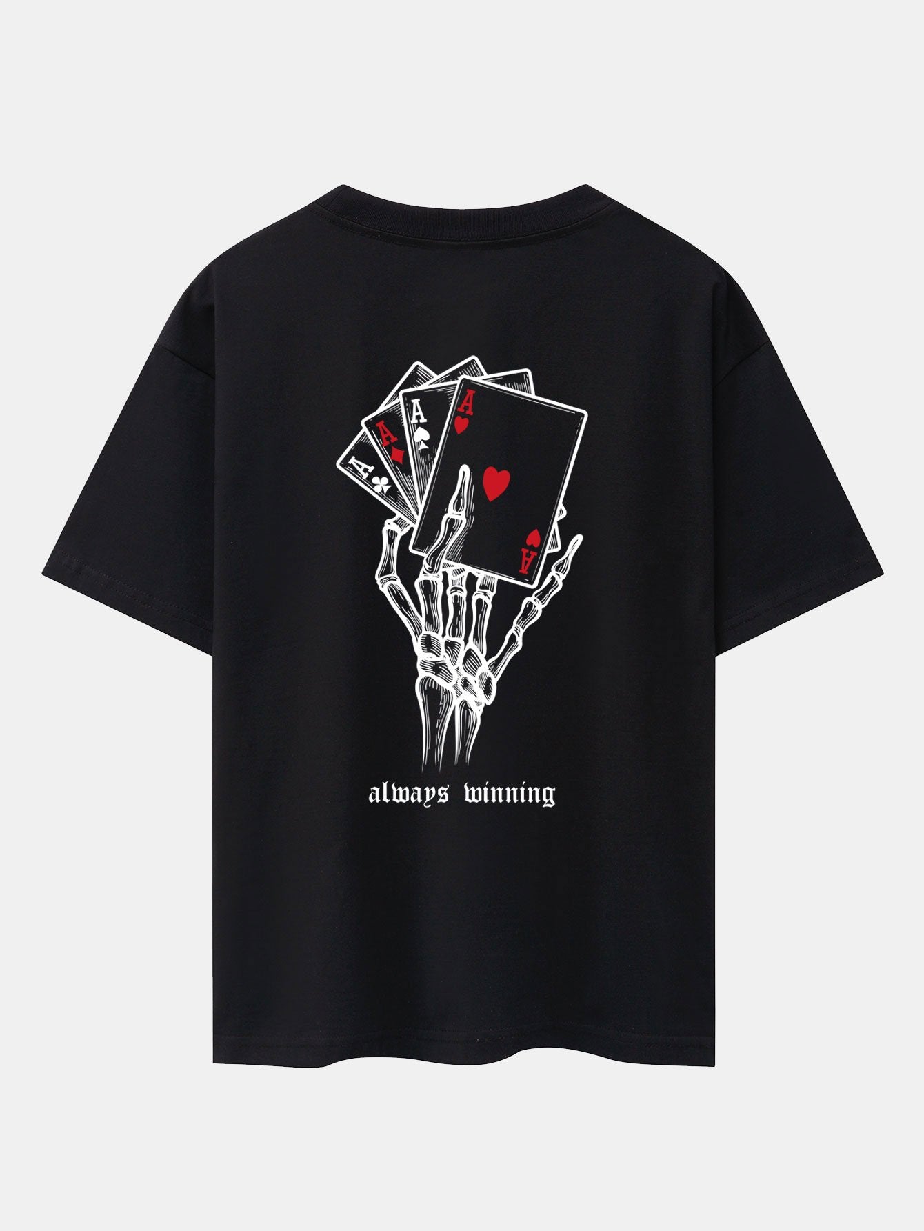 Skull Hand Ace of Hearts Back Print Oversize T-Shirt