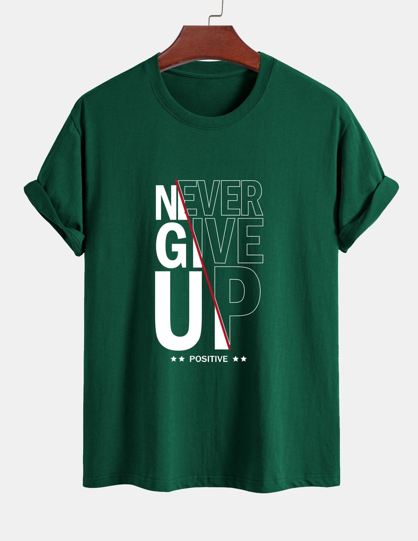 Regular Fit Never Give Up Print Cotton T-Shirt