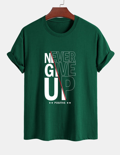 Regular Fit Never Give Up Print Cotton T-Shirt