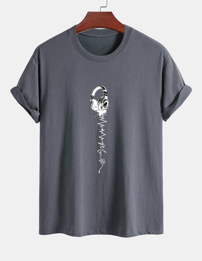 Regular Fit Earphone Print Cotton T-Shirt