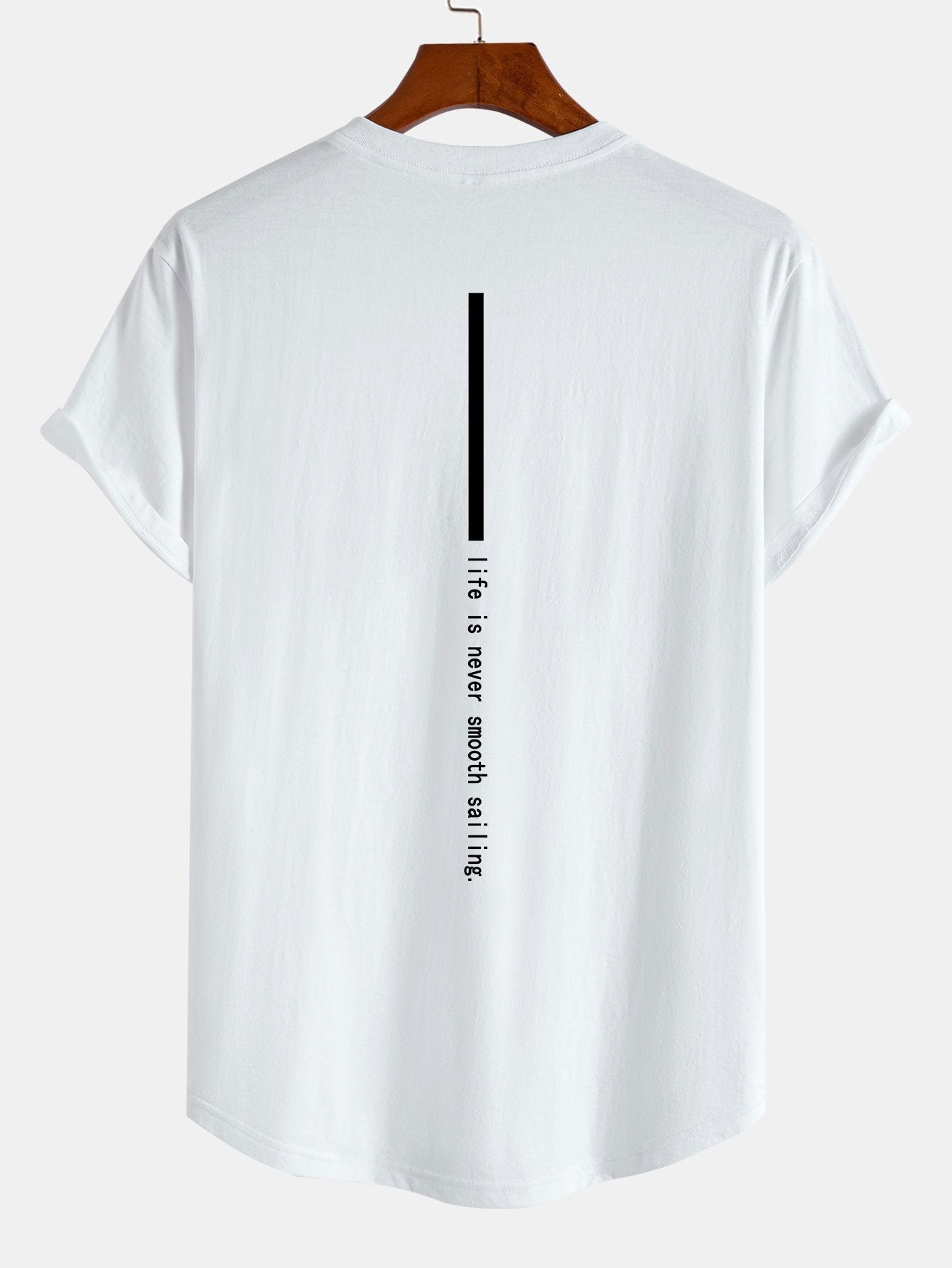 Slogan Back Print Cotton Arc Hem T-Shirt