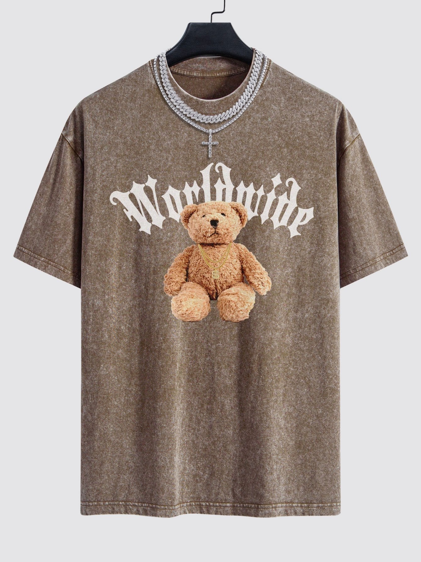 Bear Print Washed Drop Shoulder Oversize T-Shirt