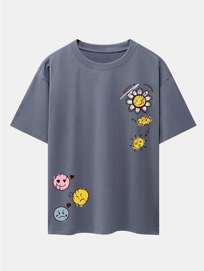 Sun And Flowers Print Drop Shoulder Oversize T-Shirt