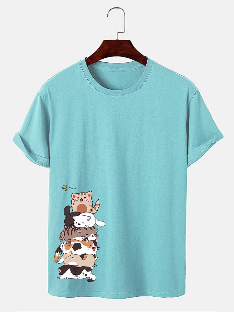 Cartoon Cat Print T-Shirt