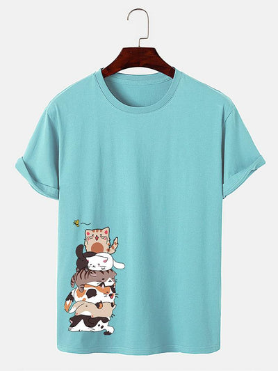 Cartoon Cat Print T-Shirt