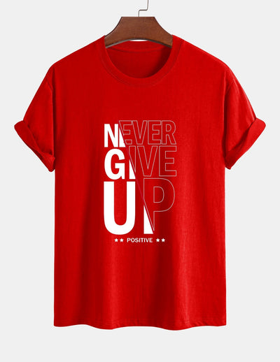 Regular Fit Never Give Up Print Cotton T-Shirt